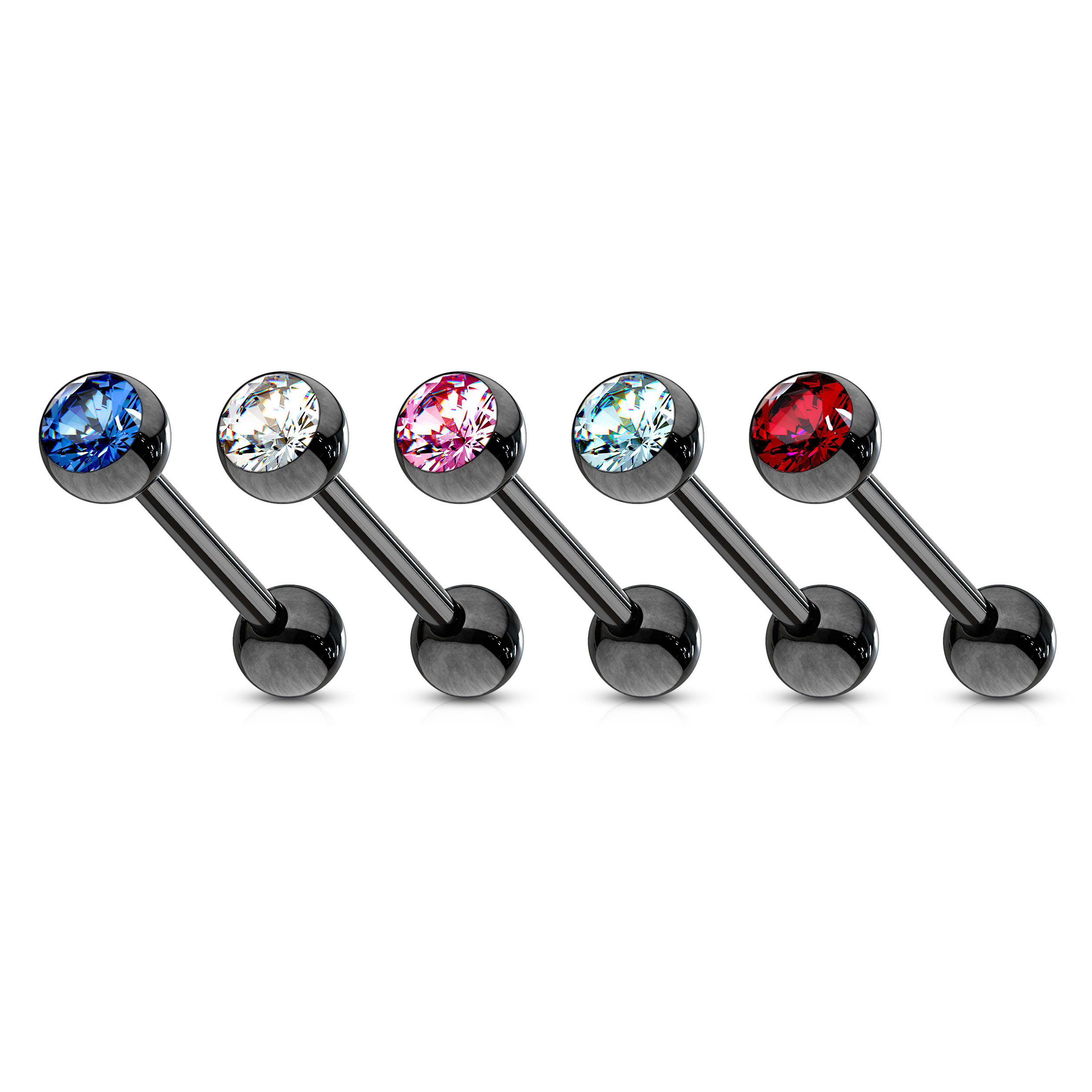 Cercel de limbă negru cu pietre în diverse culori