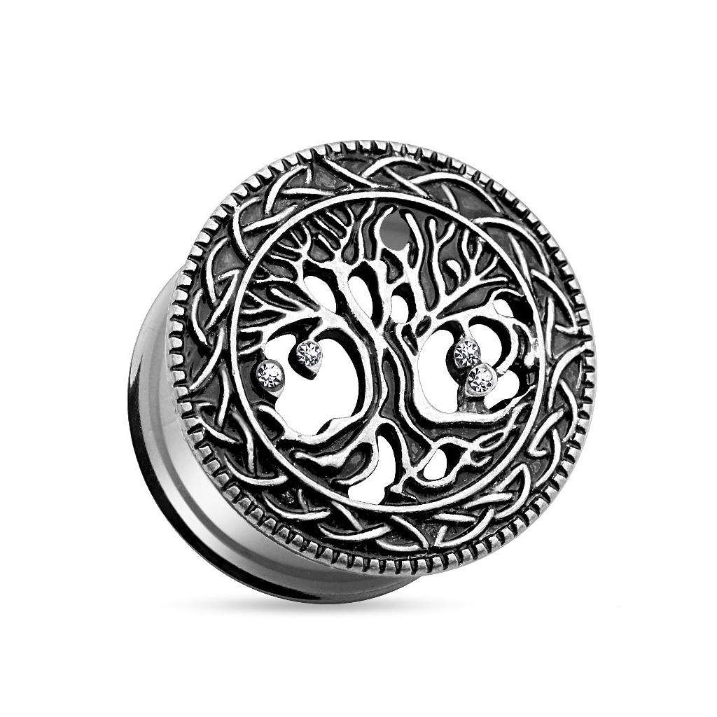 Tunel de ureche din oțel chirurgical cu copacul vieții