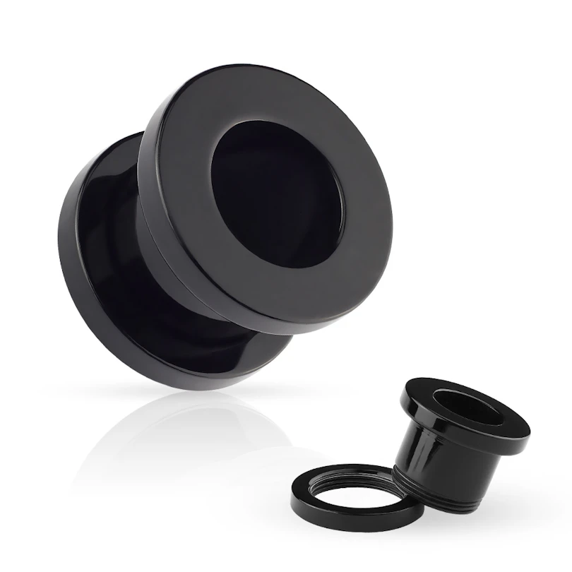 Tunel de ureche din acril negru cu filet