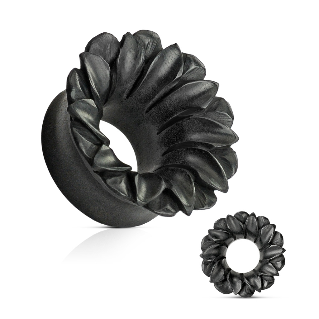 Tunel de ureche din lemn natural în formă de floare