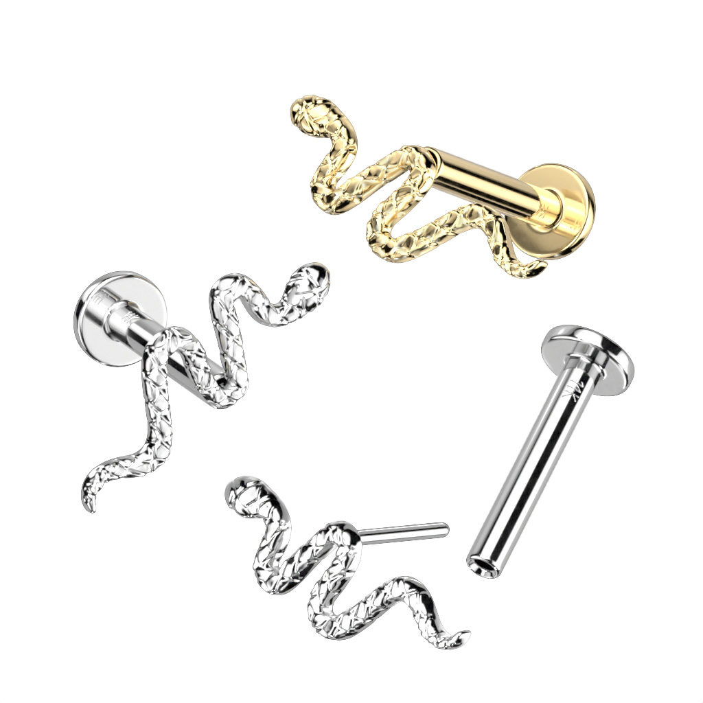 Labret push-in din aur de 14 ct cu șarpe