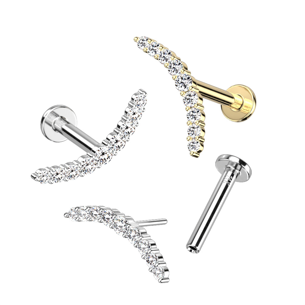 Labret push-in din aur de 14 ct cu arc din pietre